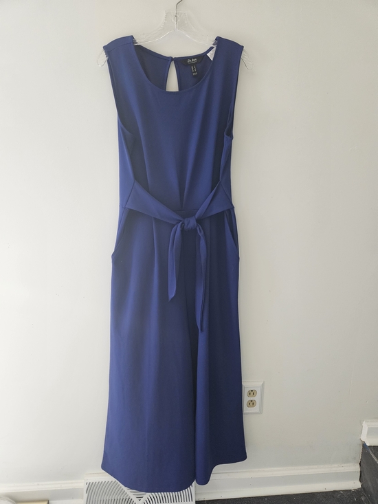 Du Jour Pants - Du Jour Sleeveless Royal Blue Tie-Waist Jumpsuit size Large